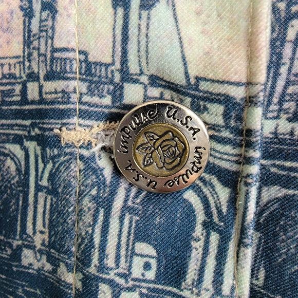 Impulse California Button Jacket Rome Colosseum Green Long Sleeve Size Medium - Picture 5 of 7